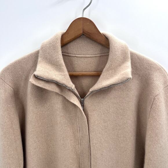 Custom Beige Cashmere Zip Front Cardigan Sweater Womens XL - Picture 2 of 4